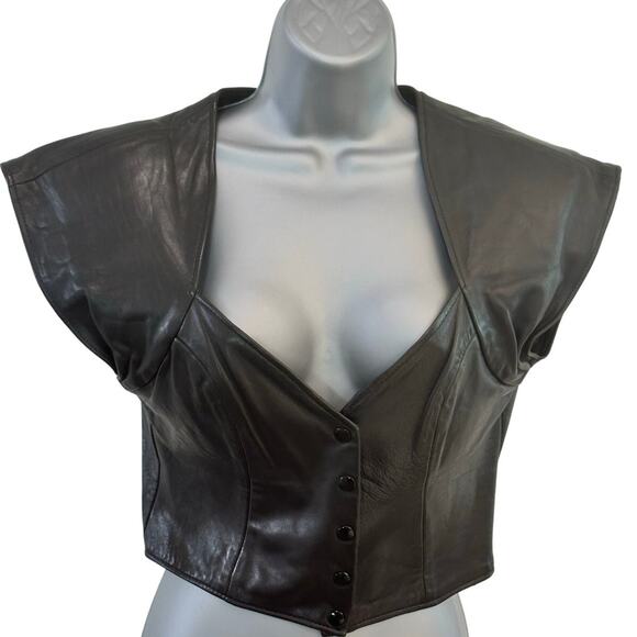 Overland sheepskin Jackets & Blazers - Overland Sheepskin Vintage Women’s Batwing Black Leather Vest Size M Excellent